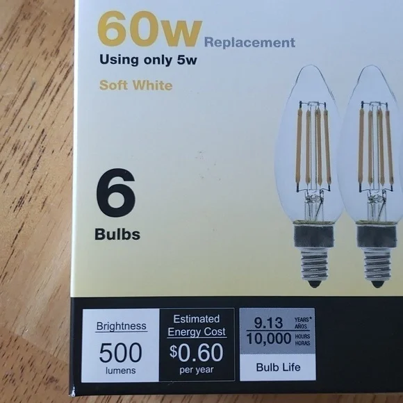 LED Lightbulbs Set of 6 Replacement Bulbs Candelabra Light Bulbs 60 watt - Picture 9 of 9